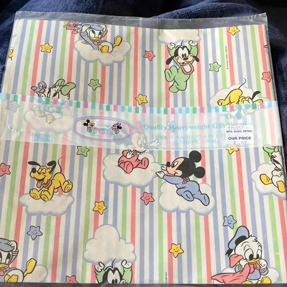 Disney Character Striped Baby Gift Wrap -Sealed New Old‎ Stock